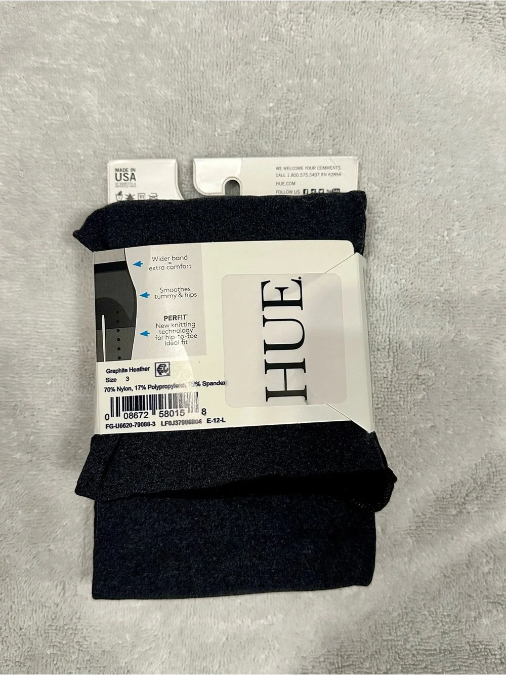 HUE graphite Heather Super Opaque Control Top Tights